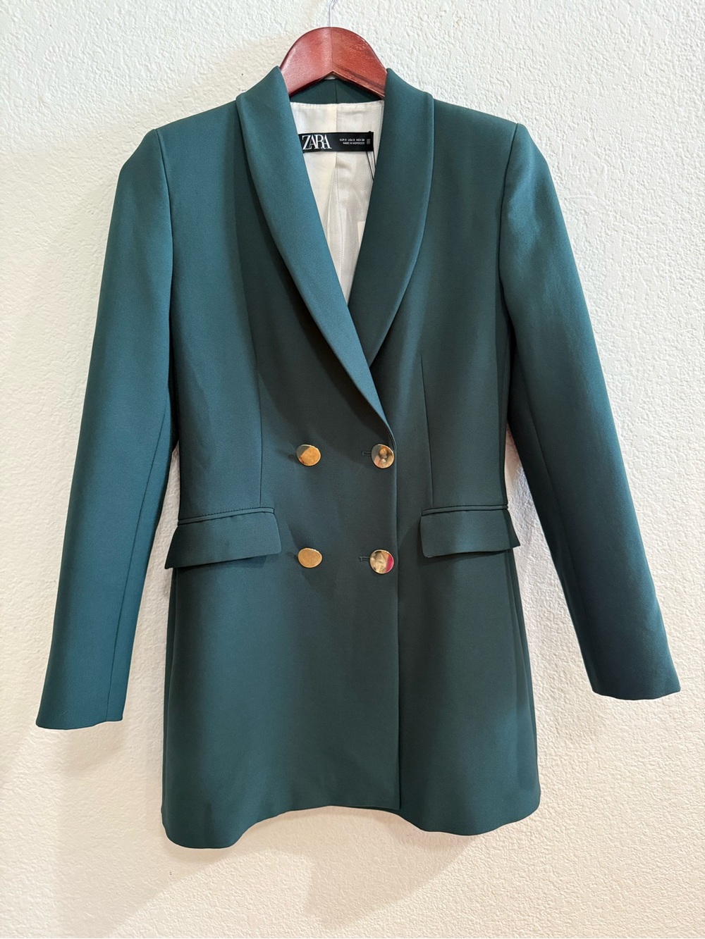 Zara Dark Green Double-Breasted Blazer Coat Size Small